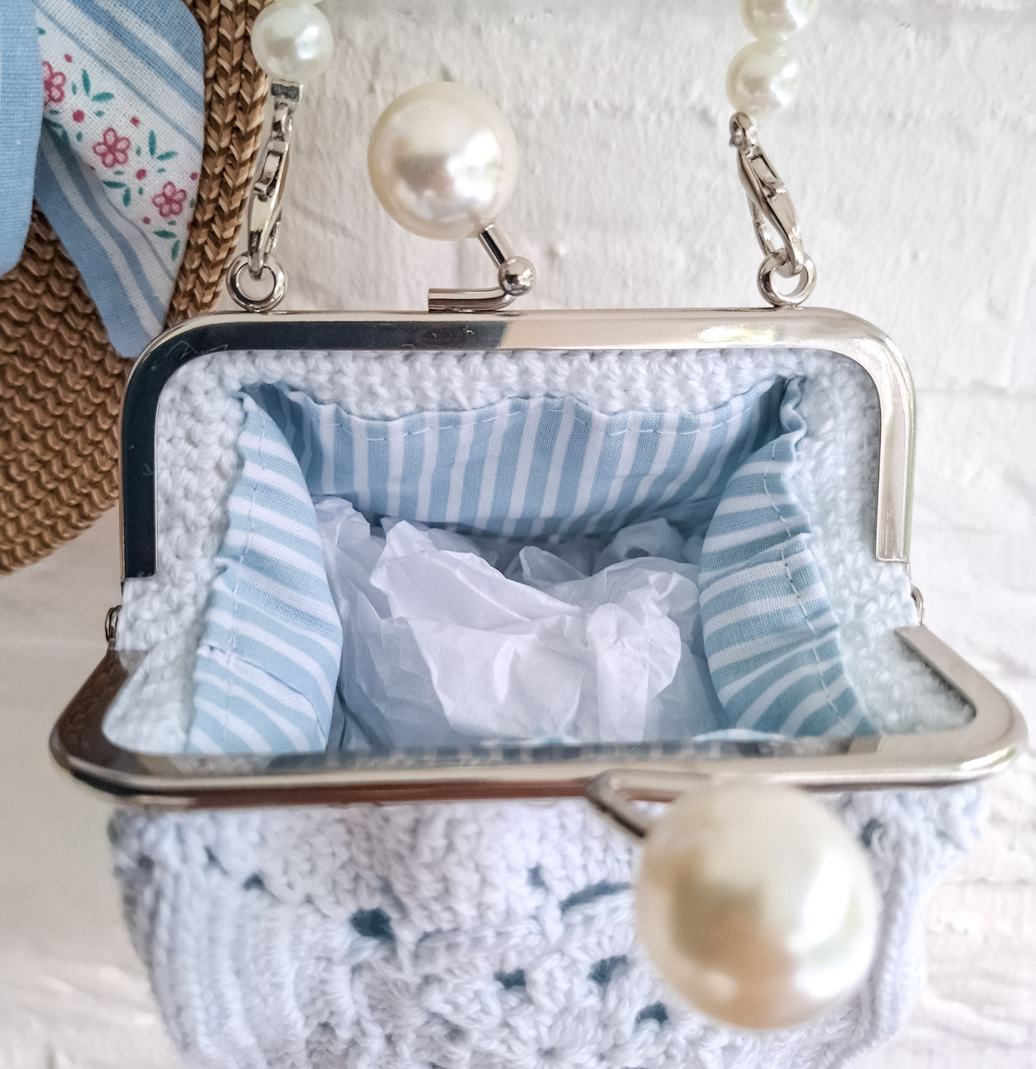 Hæklet Light Blue Bag/Clutch - Billede 4