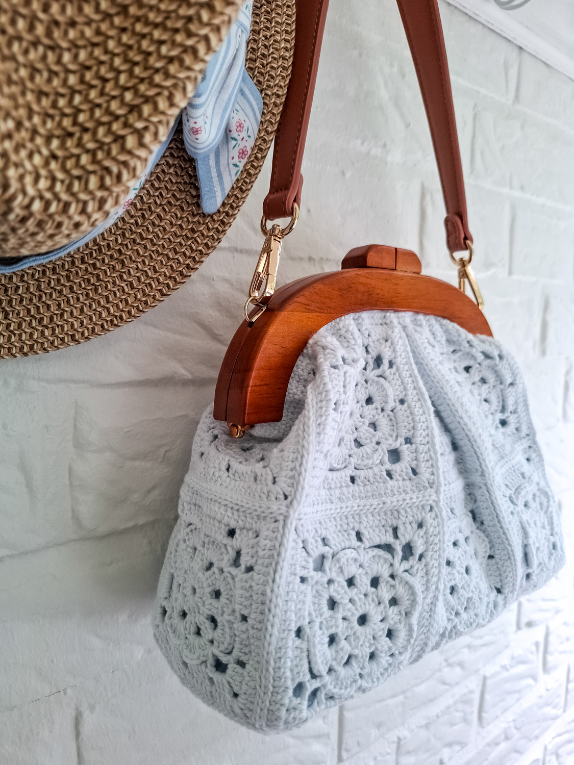 Hæklet Light Blue Handbag - Billede 3
