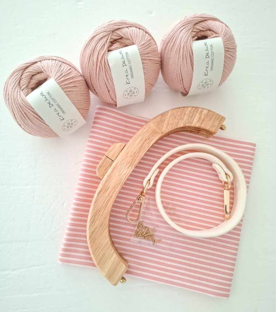 Tilbehørsæt med garn, foer og taskebøjle til Light Rosa Handbag