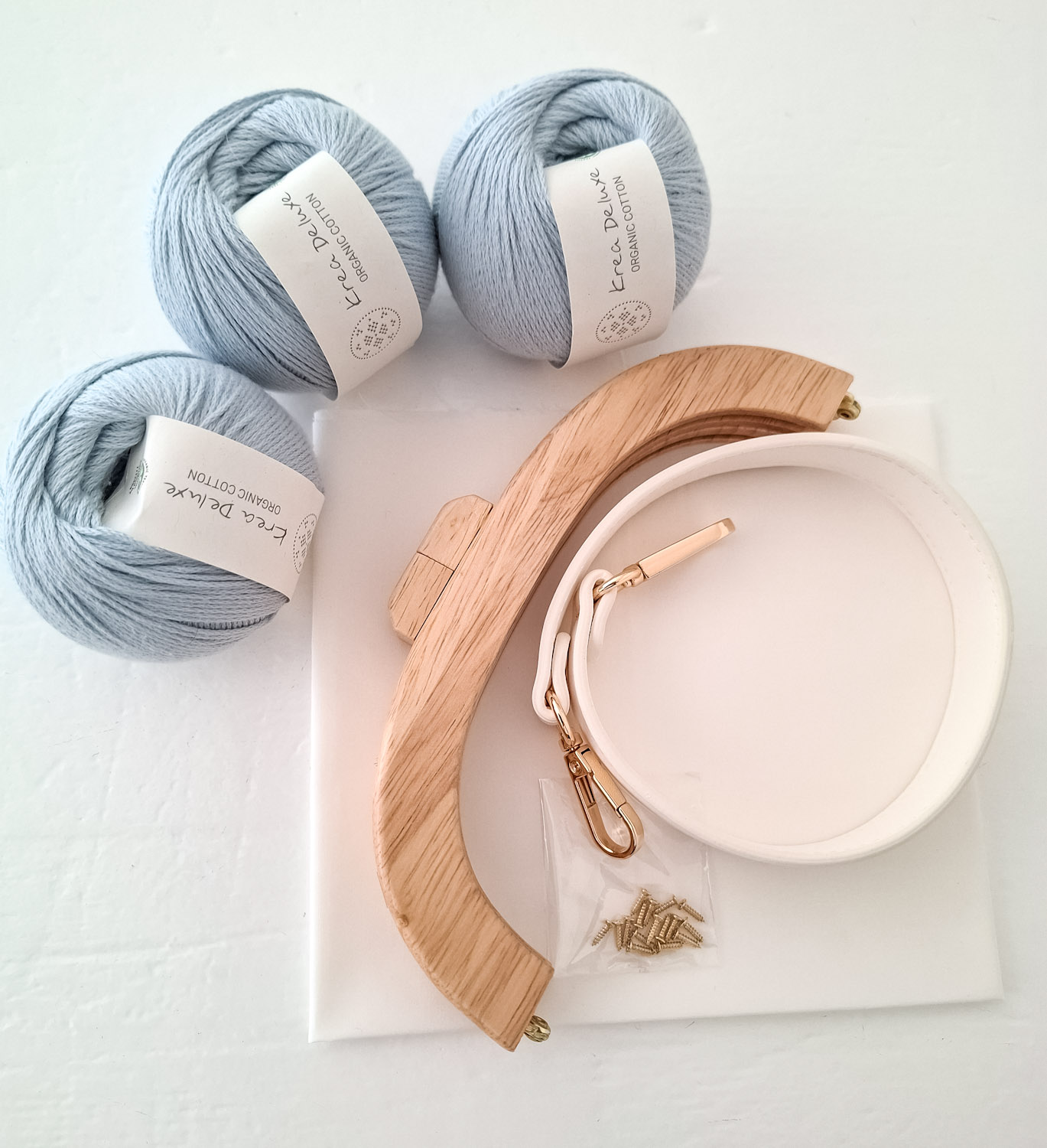 Tilbehørsæt med garn, foer og taskebøjle til Blue Flowers Handbag