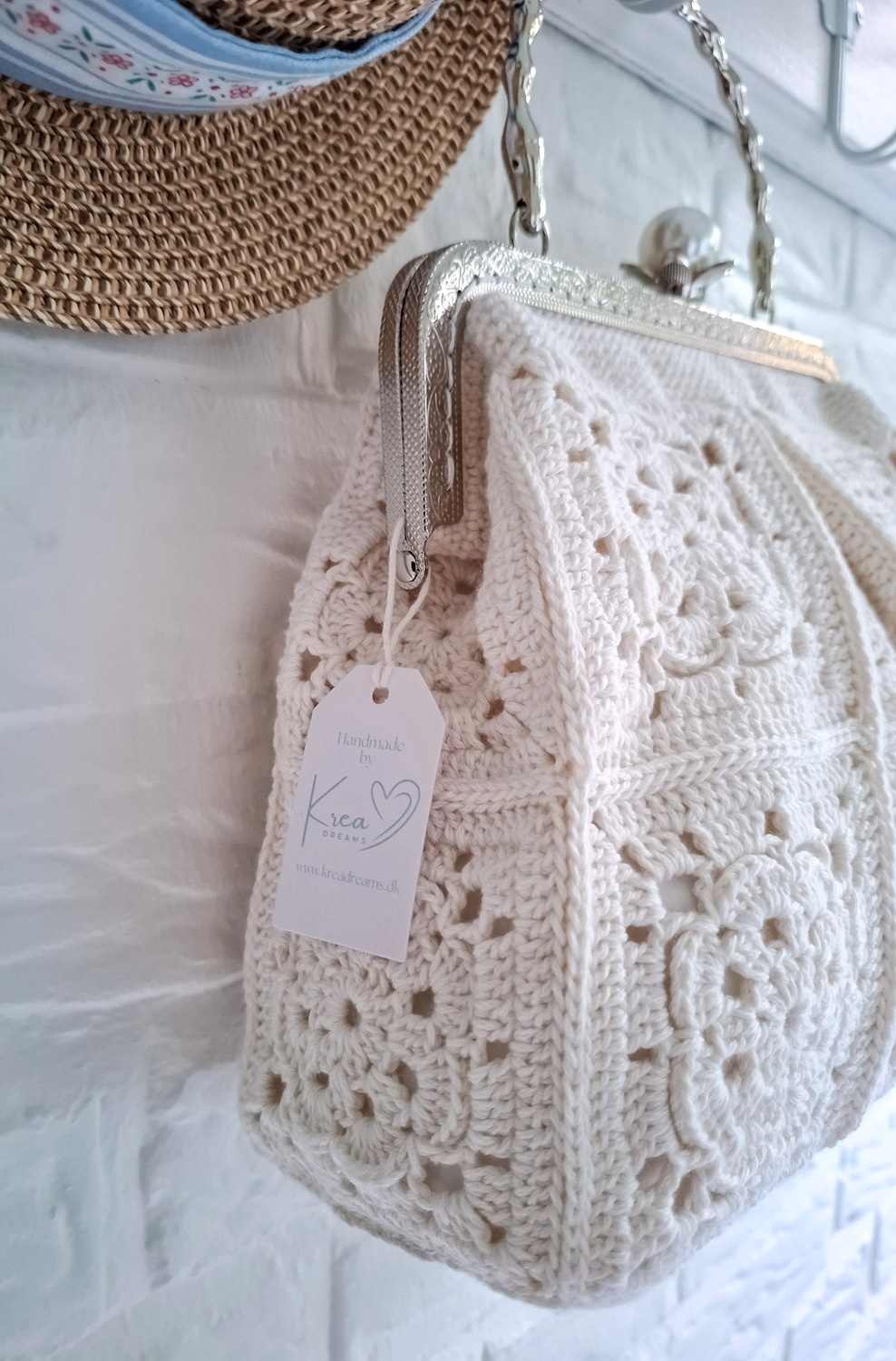 Hæklet White Handbag/Clutch - Billede 2