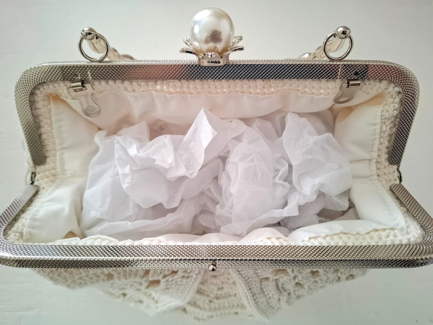 Hæklet White Handbag/Clutch - Billede 4