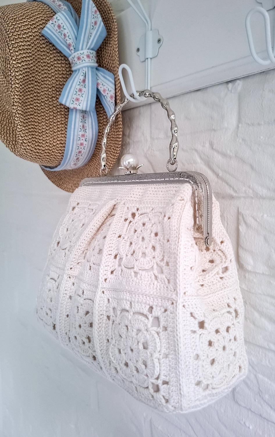 Hæklet White Handbag/Clutch - Billede 3